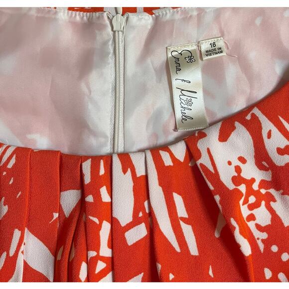 Emma & Michele Orange White Abstract Dress Size 16 - Picture 8 of 8